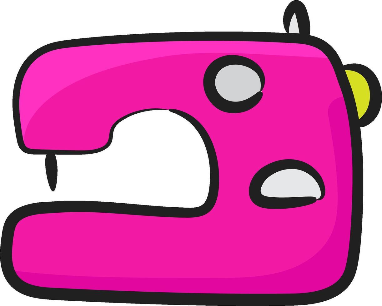 A pink sewing machine with a yellow button vector