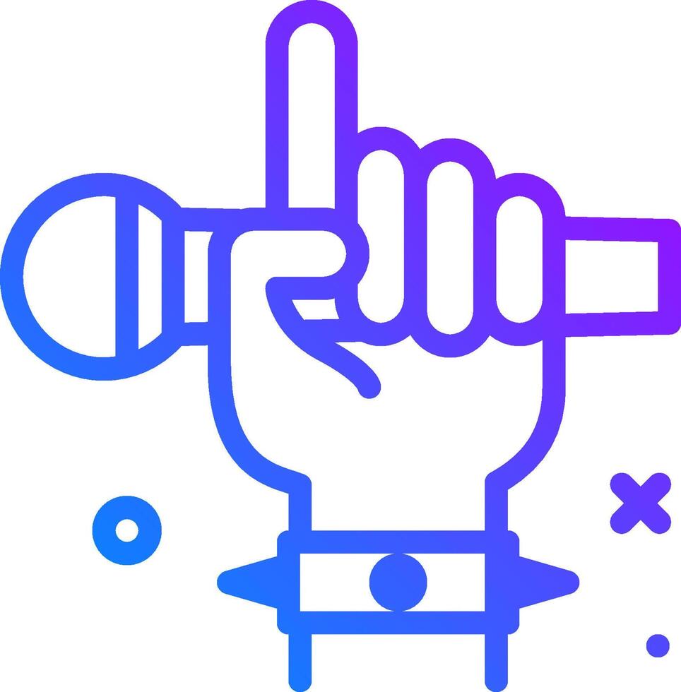 A hand holding a microphone and pointing up vector