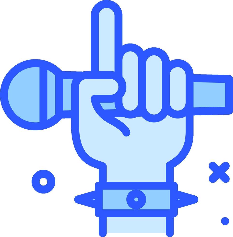 A hand holding a microphone and pointing up vector