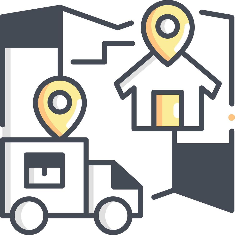 A house with a map pin on it and a truck vector