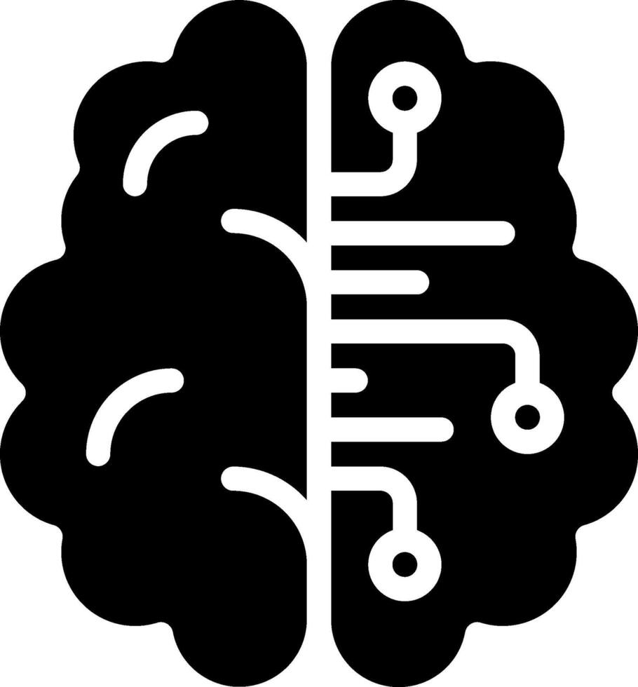 A black and white illustration of a brain with a circuit board vector