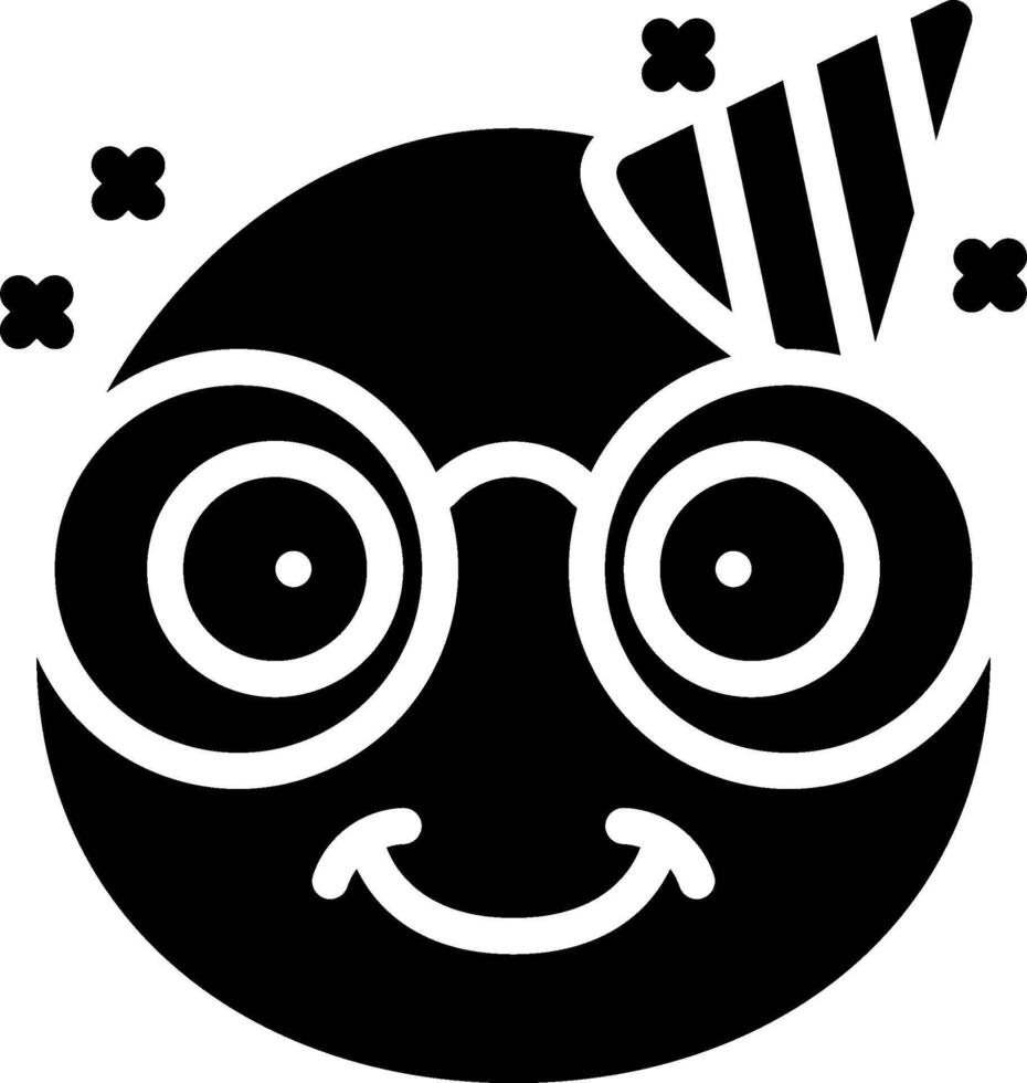 A black and white image of a smiling face with glasses vector
