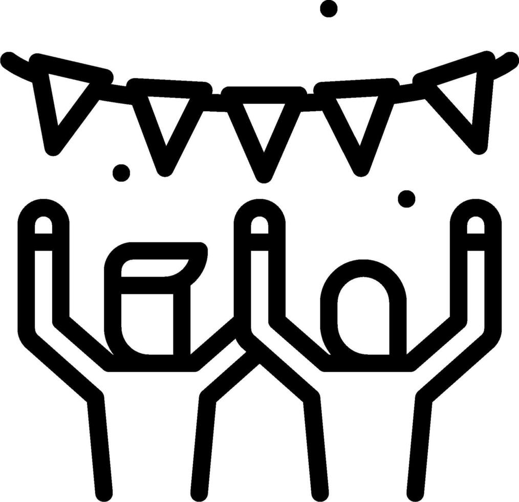 A black and white line drawing of two people holding up a bunting vector