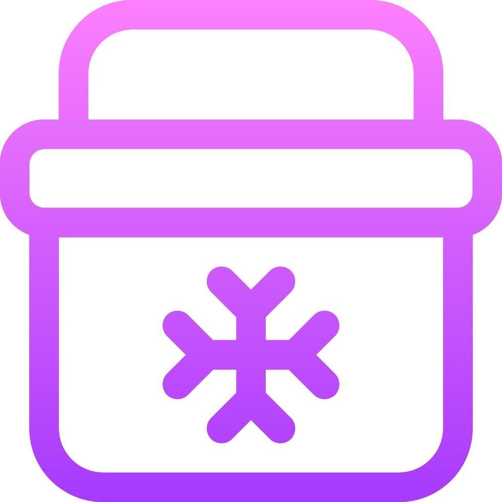 A purple and pink icon of a bucket with a snowflake vector