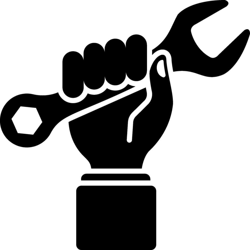 Hand holding wrench icon vector
