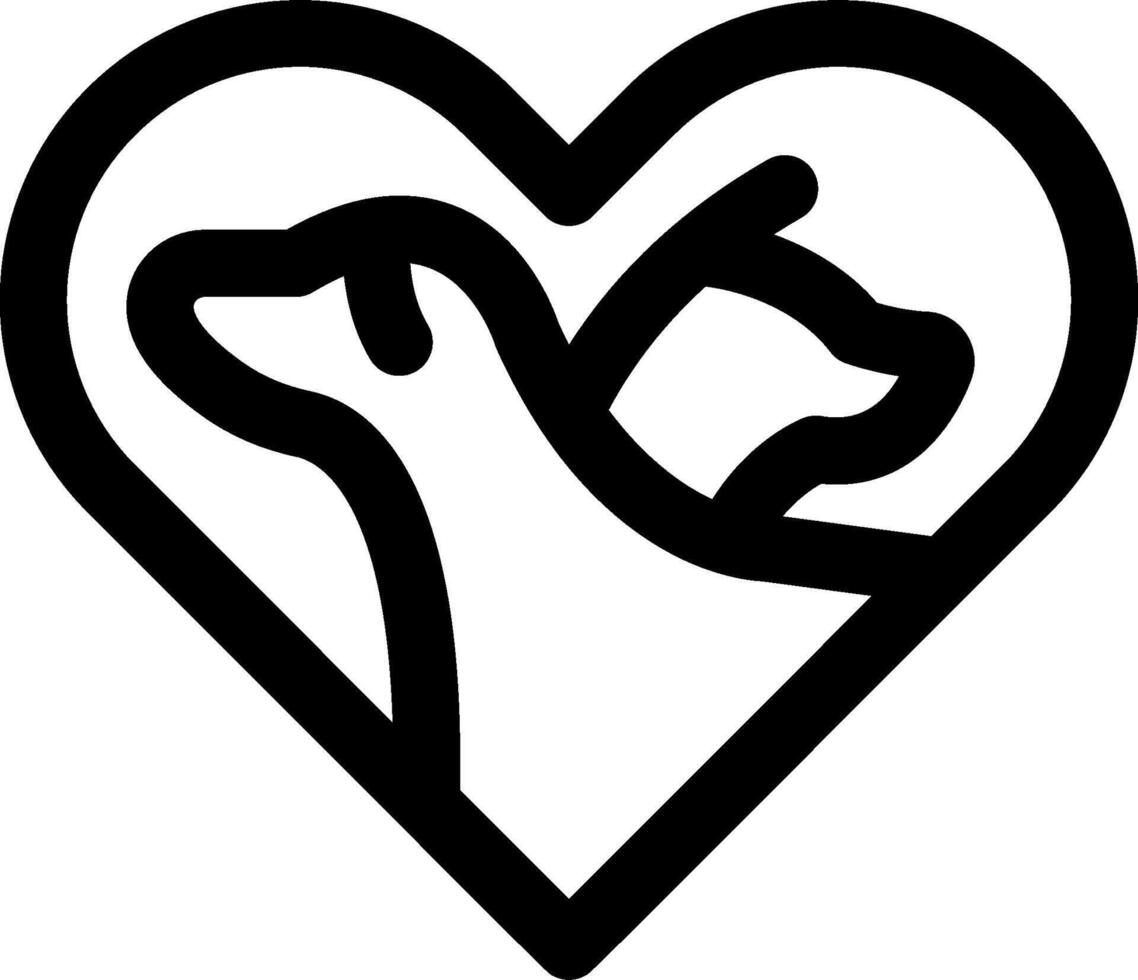 A black and white heart with two dogs inside vector