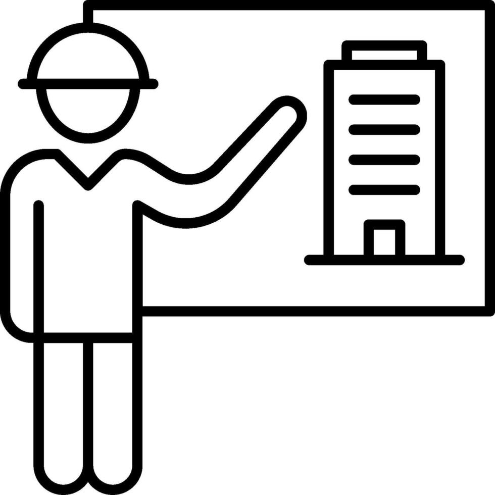 A man in a hard hat pointing to a whiteboard vector