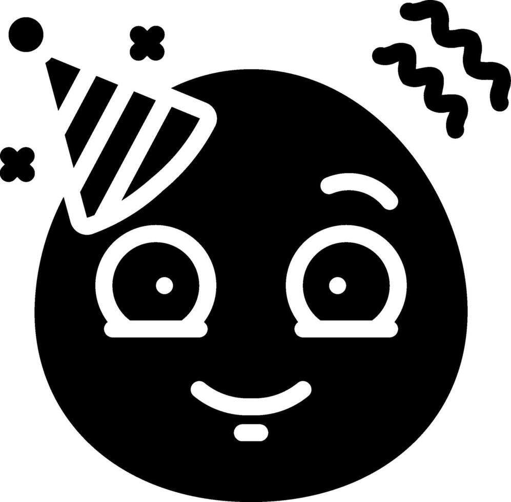 A black and white image of a smiling emoticor with a party hat vector