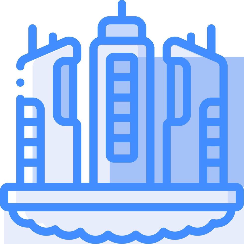 A blue line icon of a city with buildings vector