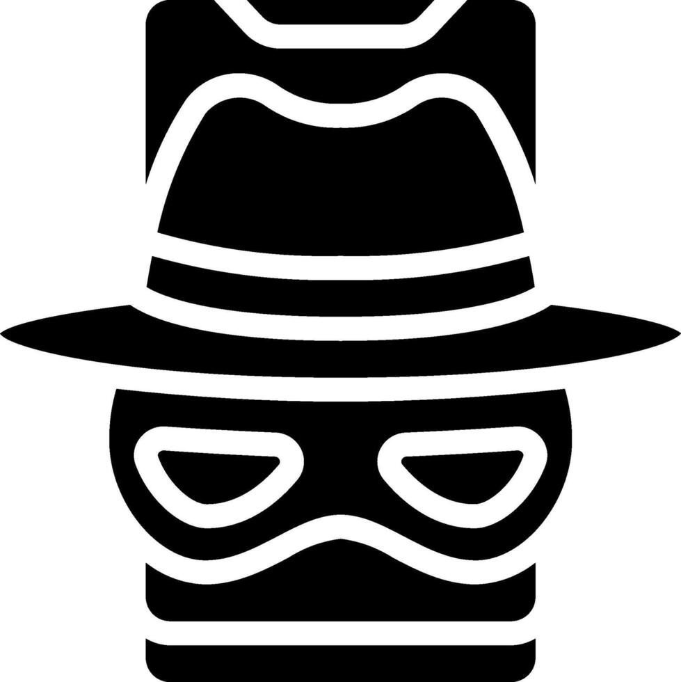 A black and white icon of a hat and mask vector