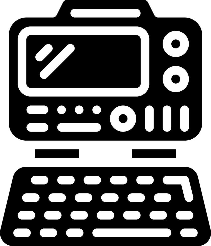 A black and white computer with a keyboard vector