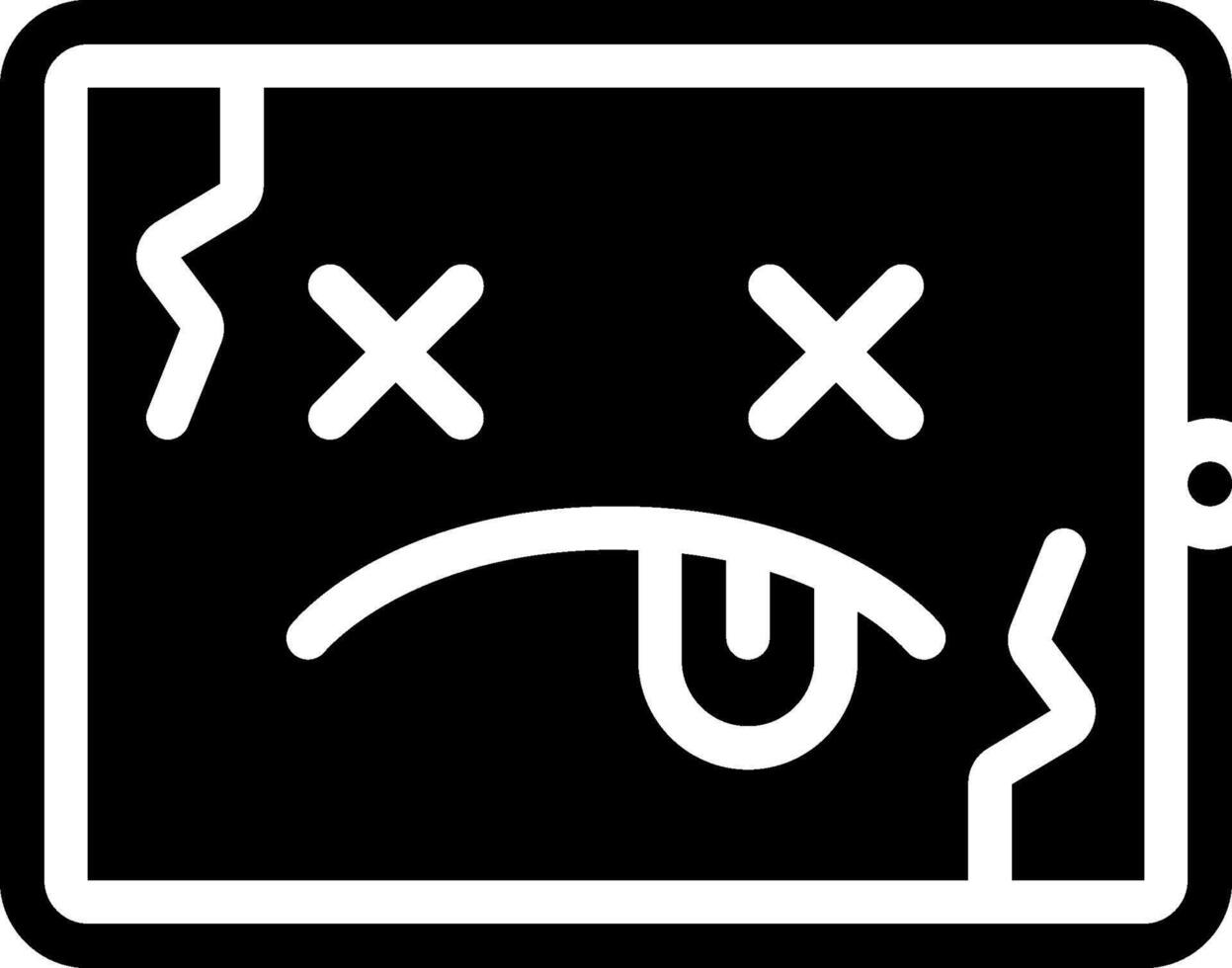 A black and white icon of a broken computer vector