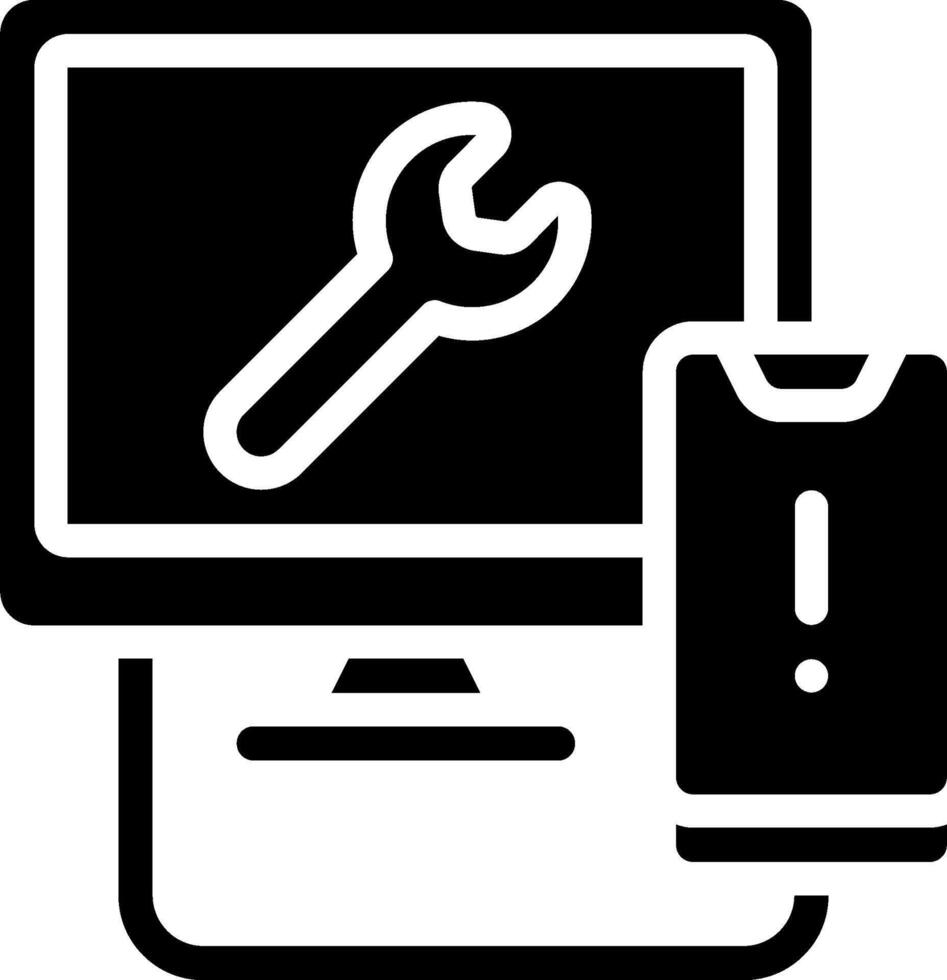 A computer with a wrench and a phone vector