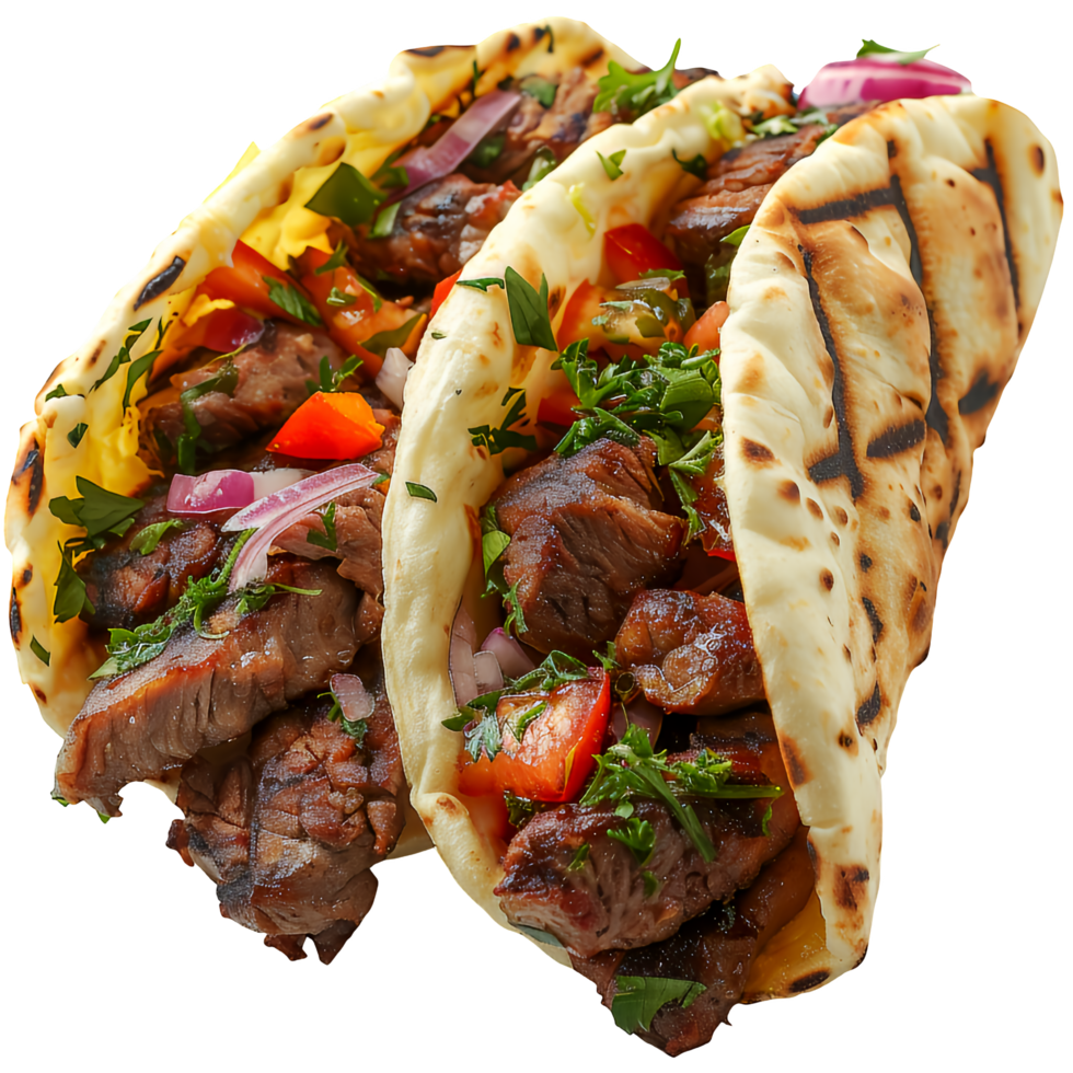 Two pita breads with meat and vegetables png