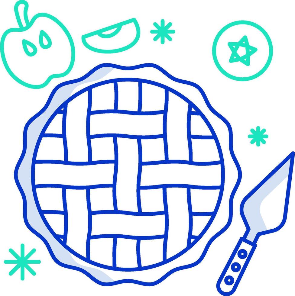 A pie with a knife and apple on it vector