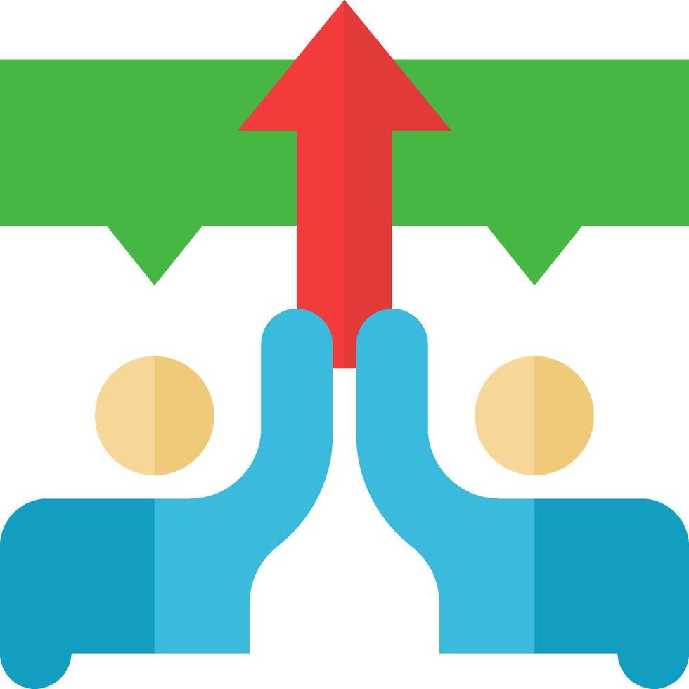 Two people holding hands with an arrow pointing up vector