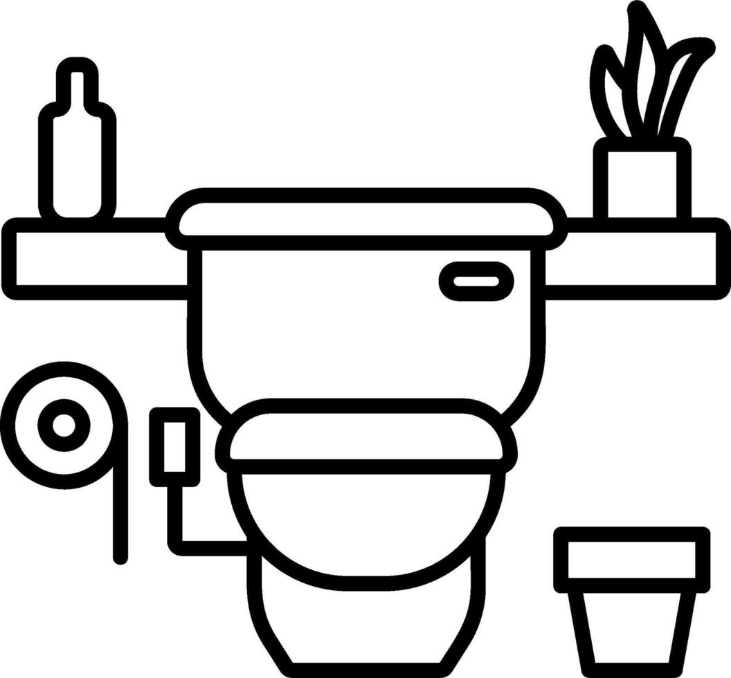 A toilet with a plant and a bottle of water vector