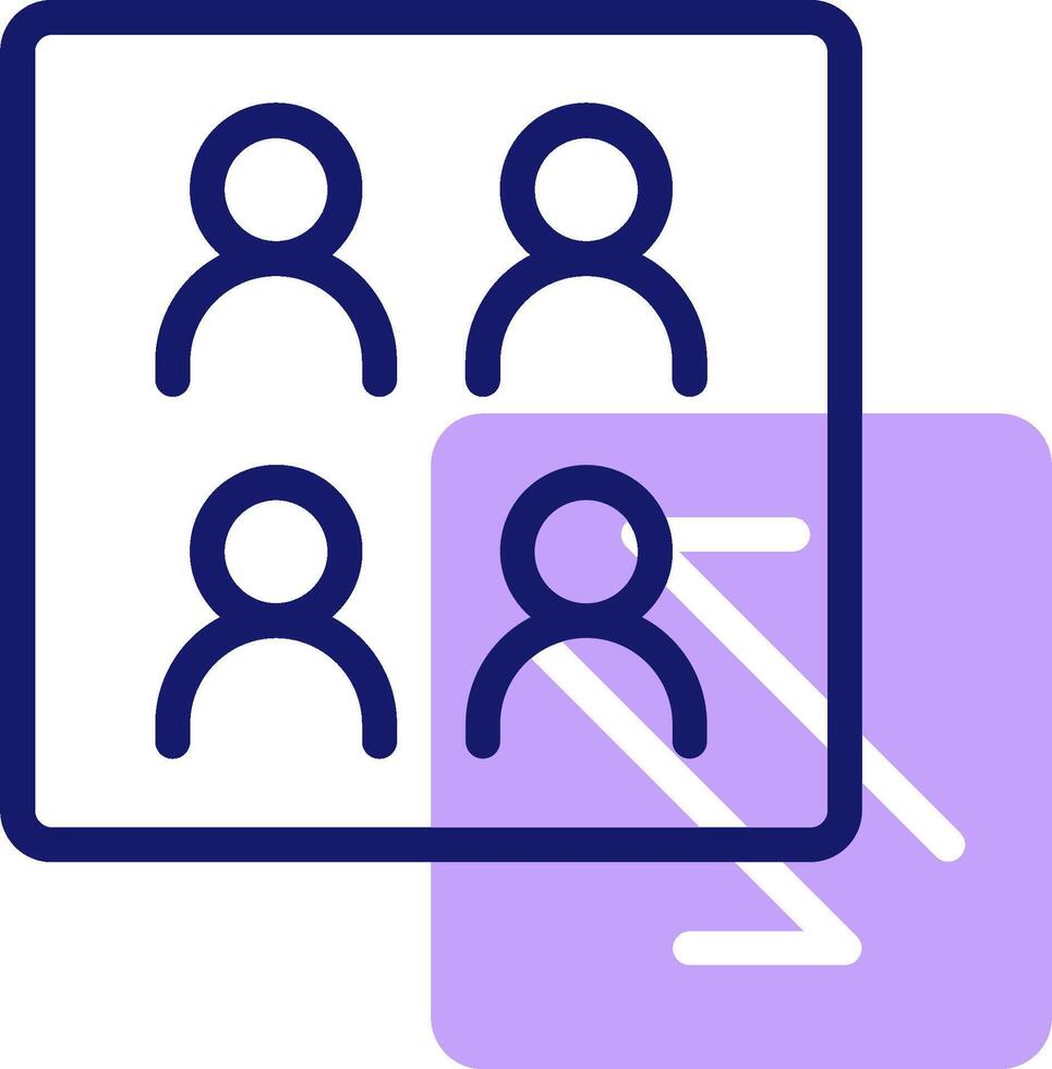 A group of people are shown in a square with a purple square vector