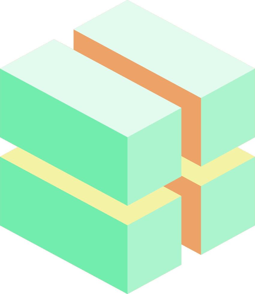 A green and orange cube with a yellow stripe vector