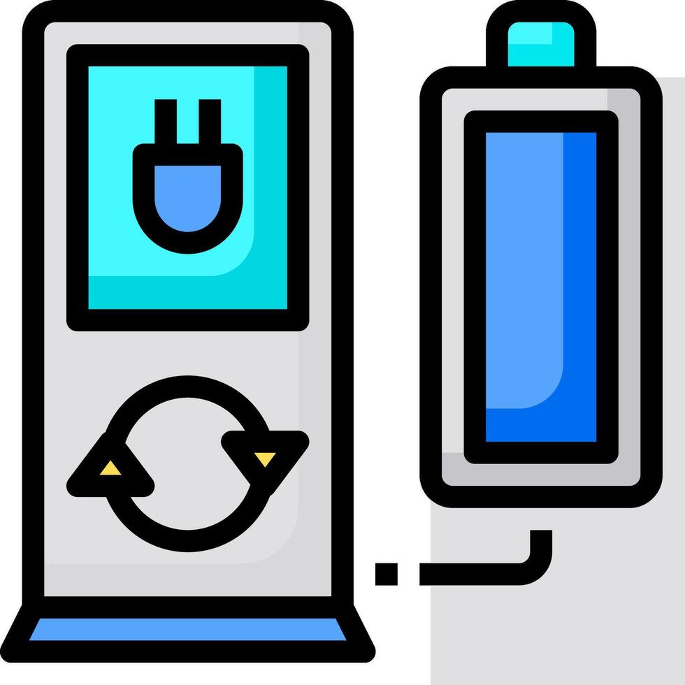 A cell phone and charger are connected to each other vector