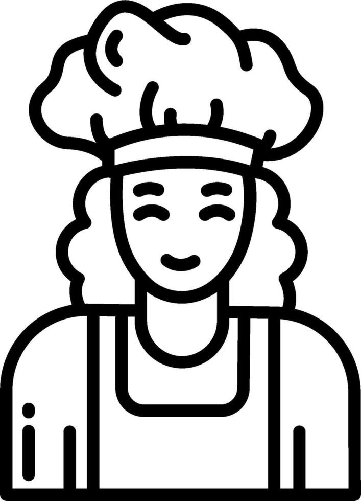 A woman in a chef hat is shown in a line drawing vector