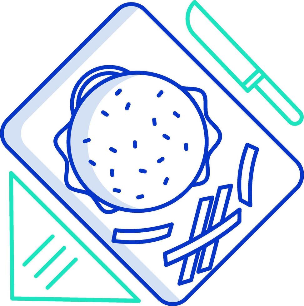 A hamburger on a plate with a knife and fork vector