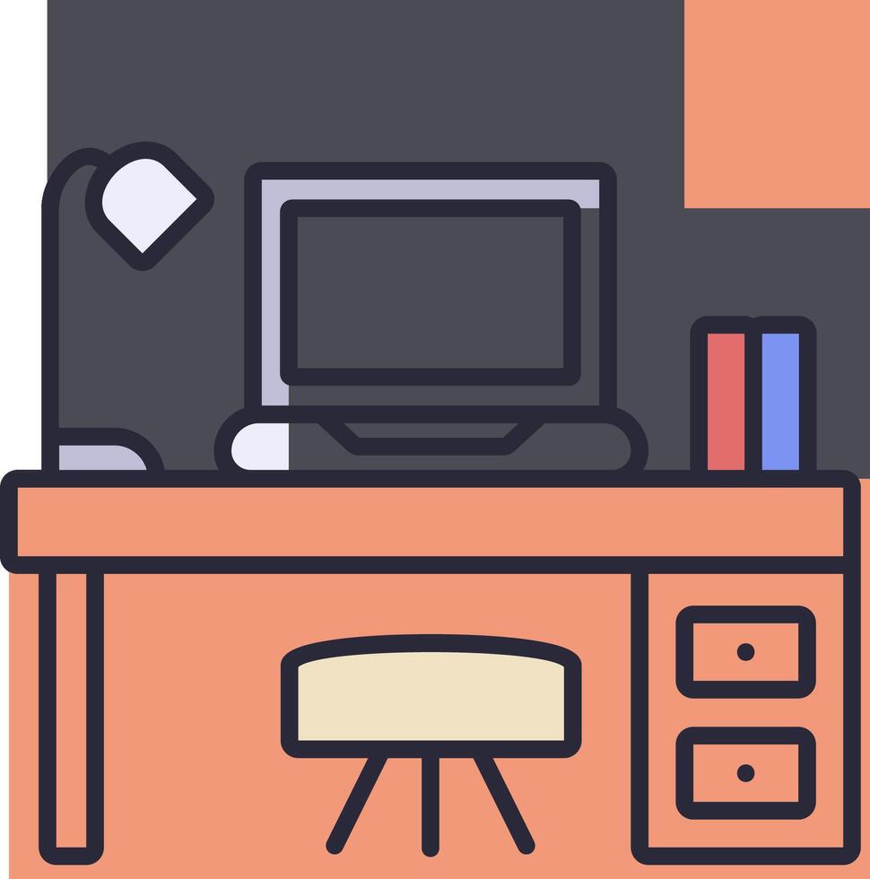 An icon of a desk with a computer and a chair vector