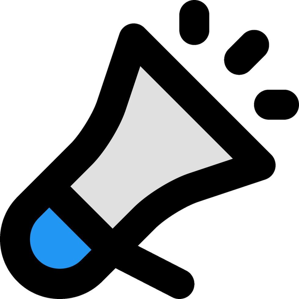 A megaphone icon with a blue hand vector