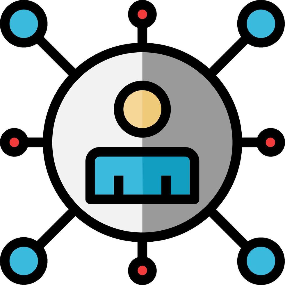 A robot is surrounded by a circle of connected dots vector
