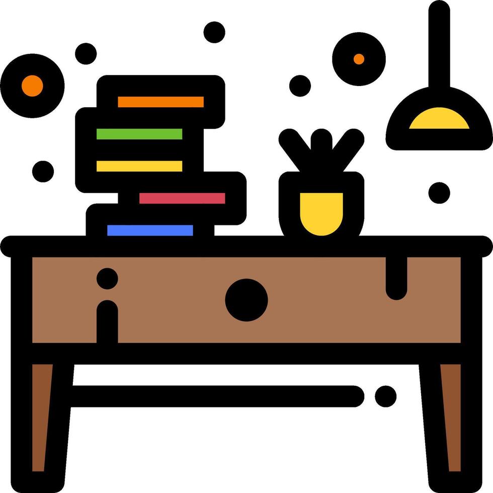 A table with books and a lamp on it vector