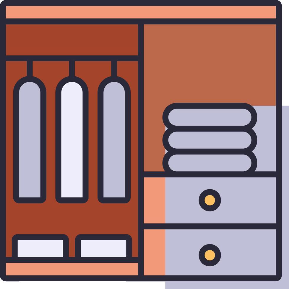 Closet with clothes and towels on the shelves vector