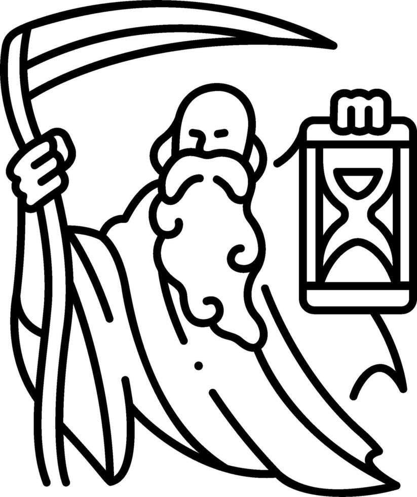 A cartoon image of a man holding a scythe and a clock vector