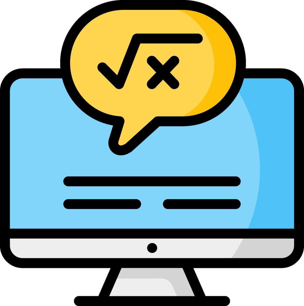 A computer monitor with a speech bubble and a check mark vector