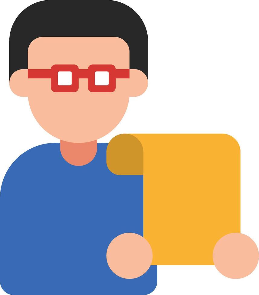 A man with glasses holding a piece of paper vector