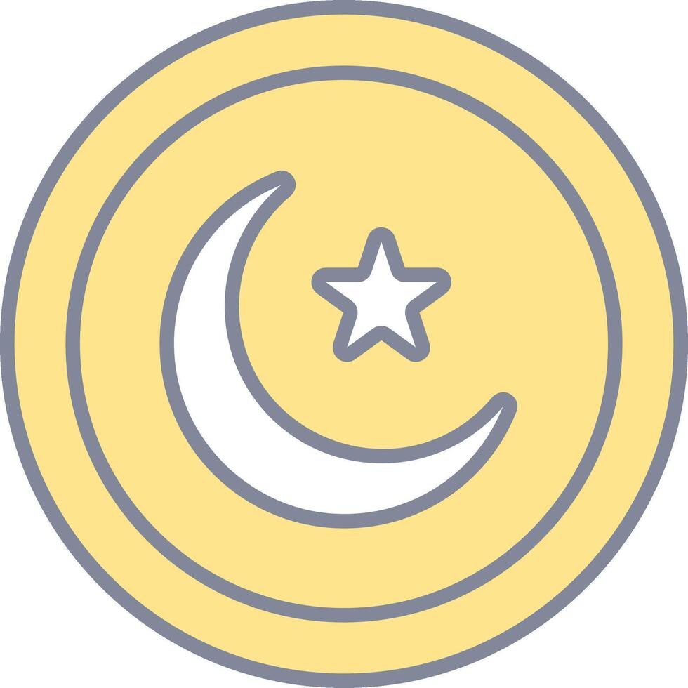 A yellow coin with a crescent and star vector