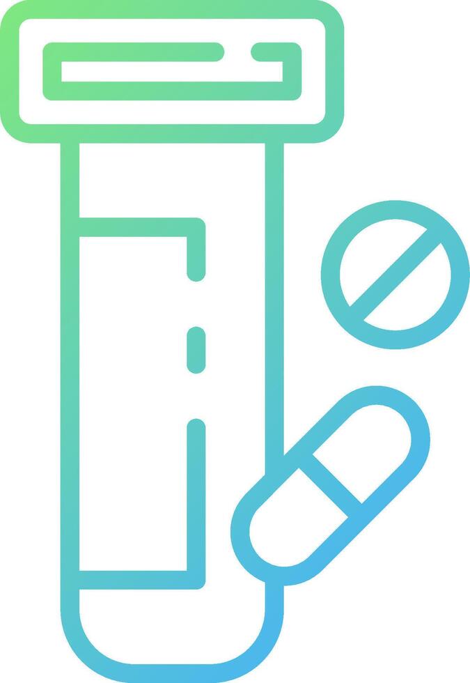 A pill bottle and pills are shown in a line vector