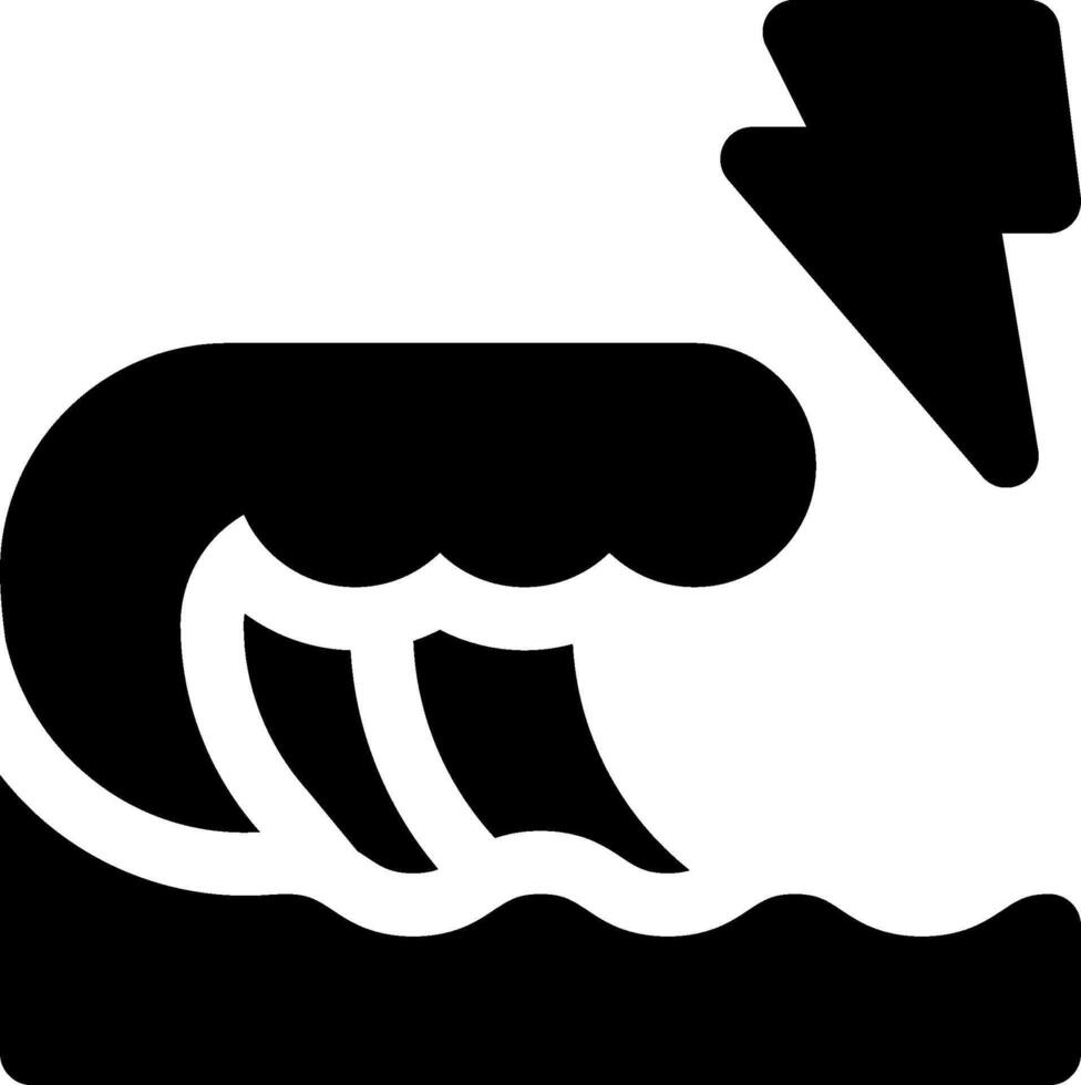 A black and white icon of a wave and a lightning bolt vector