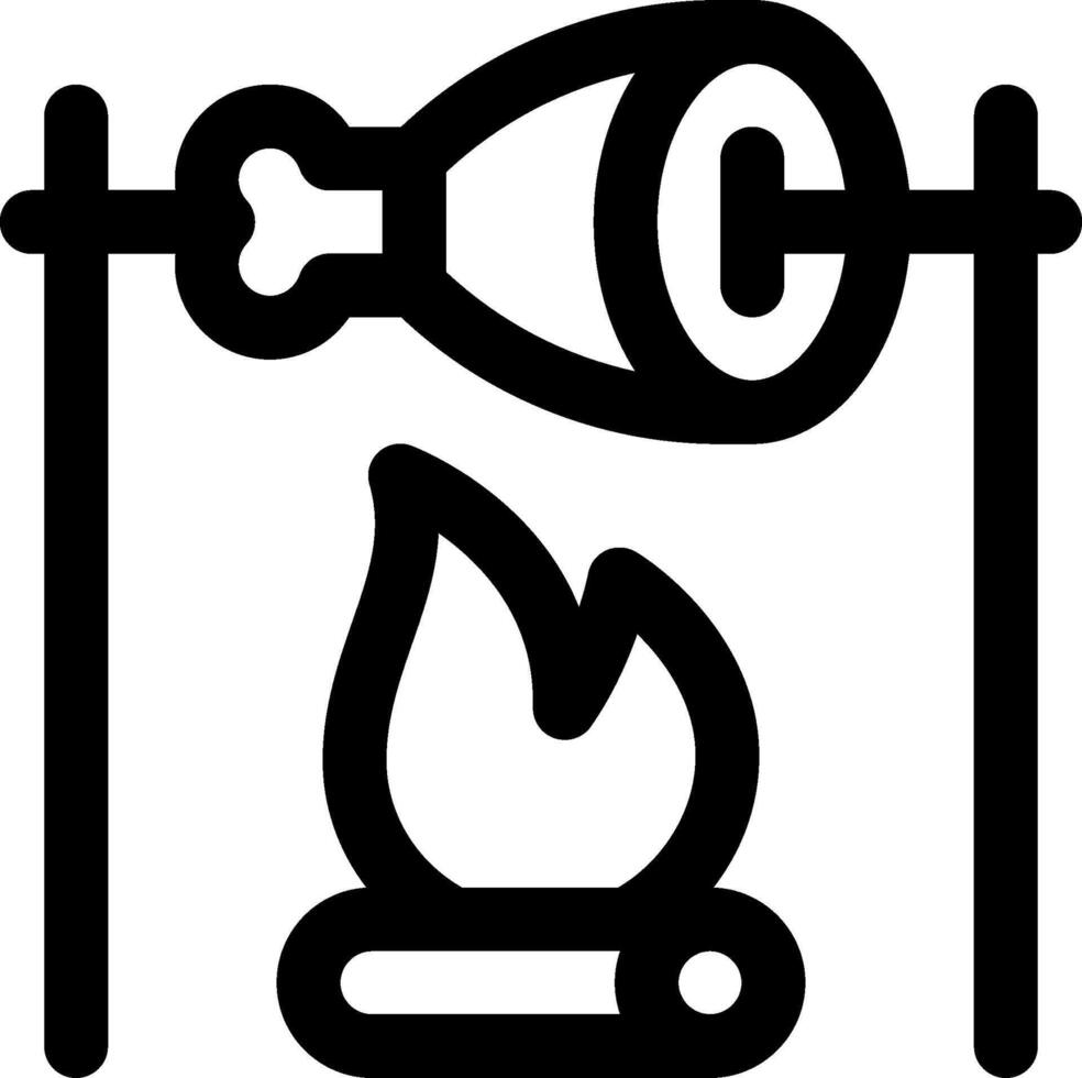 A black and white illustration of a grill and fire vector