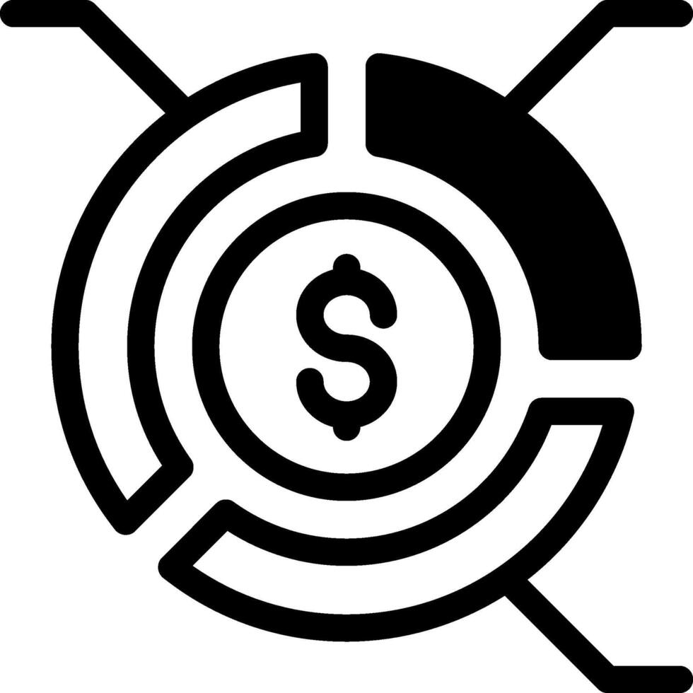 A black and white icon of a golf ball with a dollar sign vector