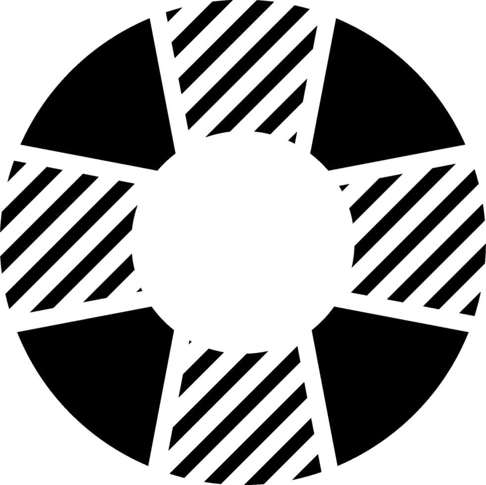 A black and white circular icon with a black and white striped pattern vector