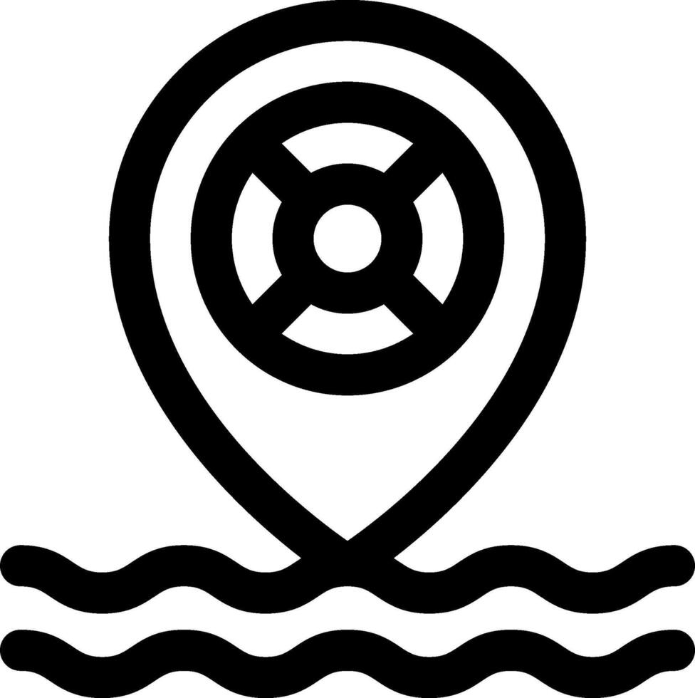 A black and white icon of a pin on a map vector
