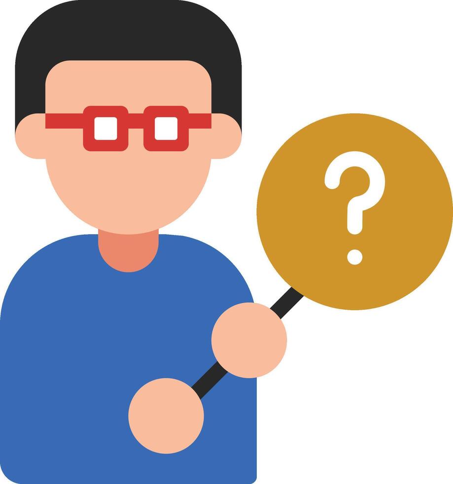A man holding a magnifying glass and a question mark vector