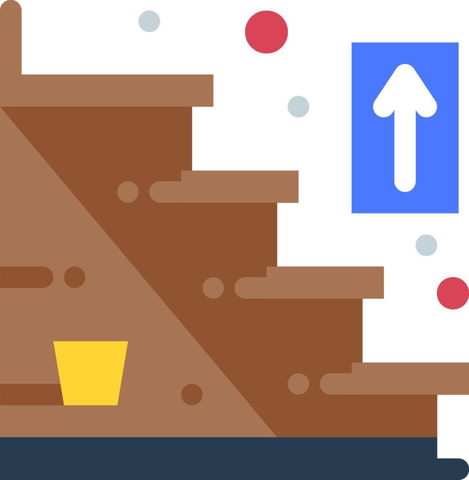 A stairway with a bucket and a sign pointing up vector