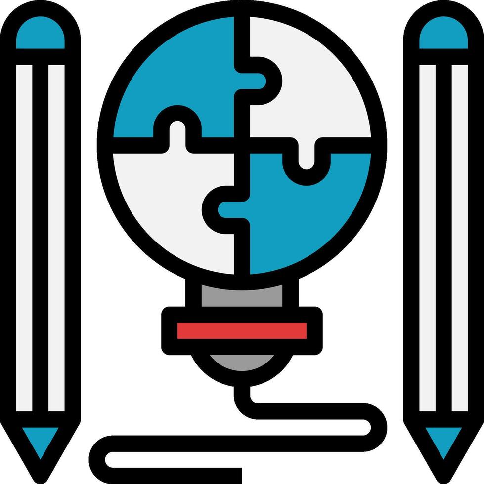 A light bulb with two pencils and a puzzle piece vector