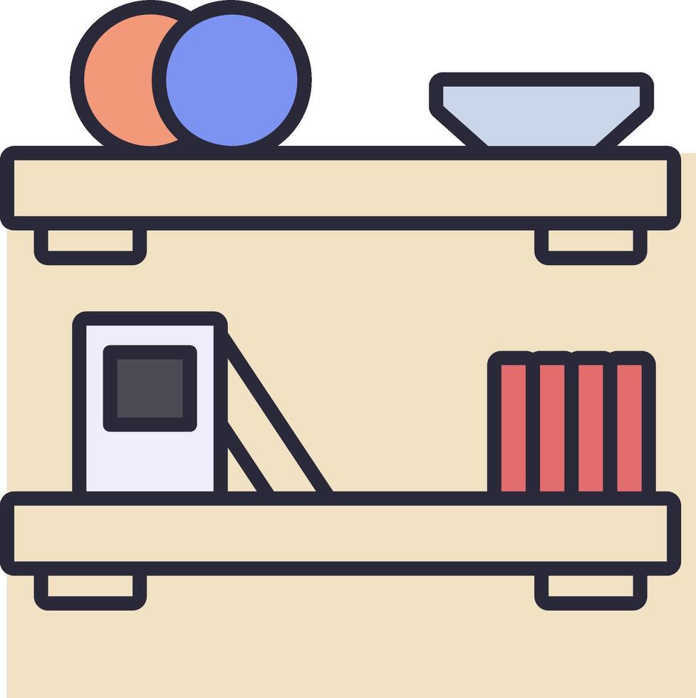 A shelf with a bowl, a plate and a bowl vector