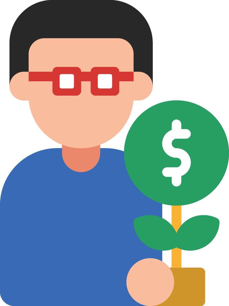 A man holding a dollar sign and a plant with a dollar sign vector