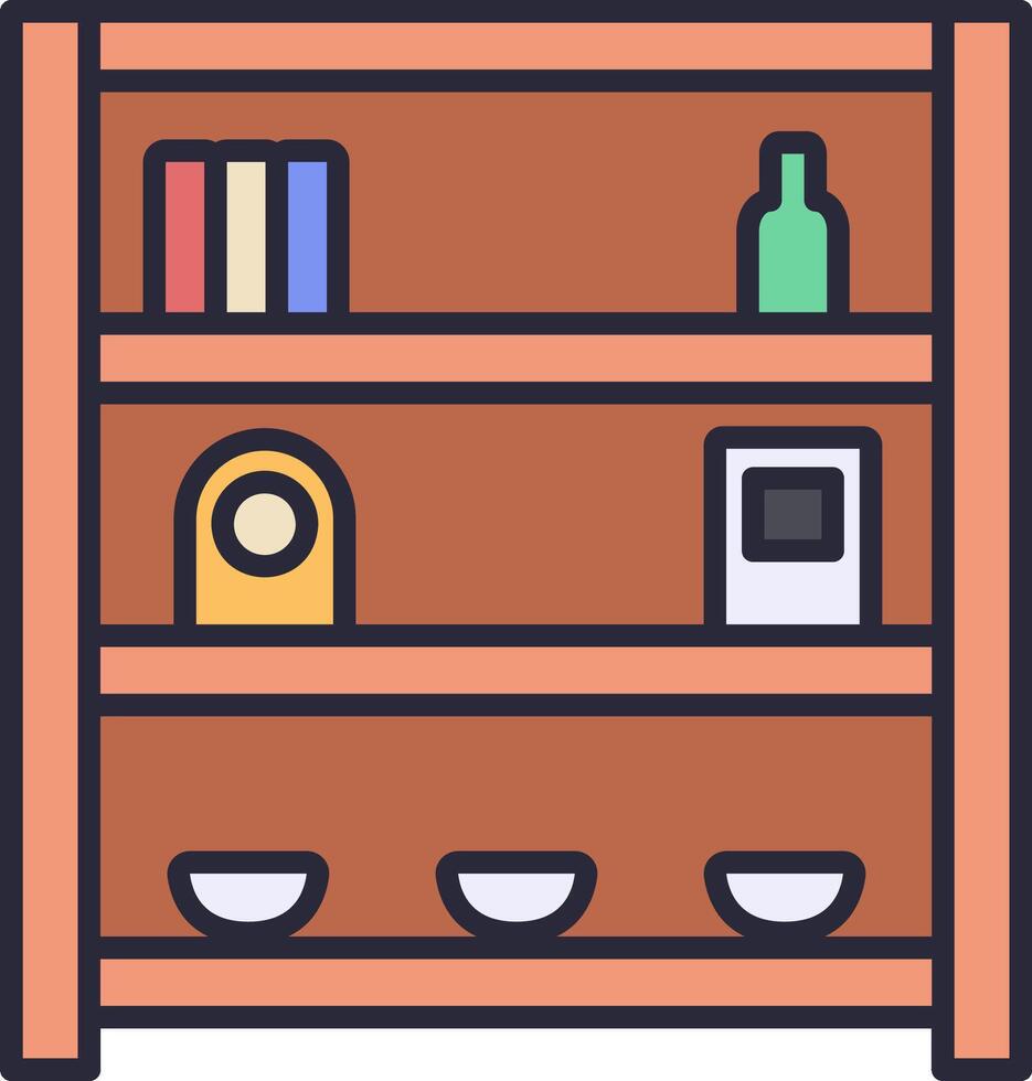 A shelf with bowls and bottles on it vector