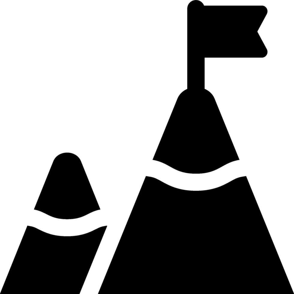 A mountain with a flag on top and a flag on the ground vector