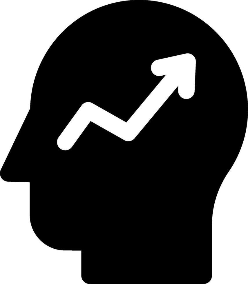 A black silhouette of a head with an arrow going up vector