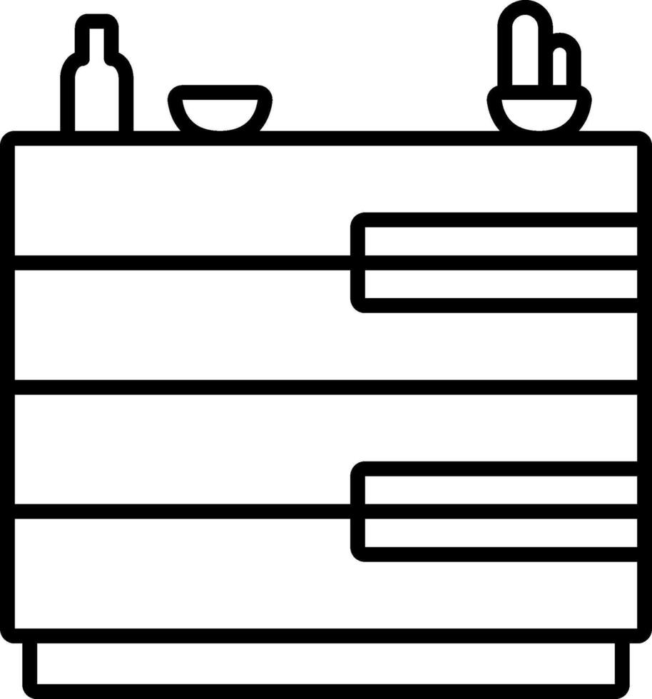 A black and white drawing of a kitchen cabinet vector
